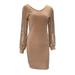 Women V-Neck Sequined Tassel Long-Sleeved Slim Bag Hip Dress Party Dress