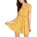 Women's Floral Crossover V Neck Petal Sleeve Dress with Belt