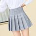 Women High Waisted Plain Pleated Skirt Skater Tennis School Uniforms A-line Mini Skirt Lining Shorts