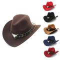 SUPERHOMUSE Ethnic Style Western Cowboy Hat Women's Wool Foldable Hat Jazz Hat Western Cowboy Hat, Multicolor