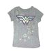 Girls DC Comics Wonder Woman Logo T-Shirt Cap Sleeves Heather Gray Stars