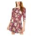 BEBOP Womens Purple Floral Long Sleeve Crew Neck Short Fit + Flare Dress Size XXL