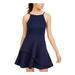 SPEECHLESS Womens Navy Lace Zippered Spaghetti Strap Short Fit + Flare Party Dress Size 3