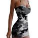 Sexy Dance Womens Spaghetti Strap Tank Dress Basic Bodycon Club Party Mini Dress Camouflage Print Dresses