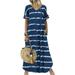 Niuer Fashion Lady Summer Loose Dresses Holiday Boho A line Pockets Maxi Dress Womens Striped Print Cocktail Elegant Dresses Navy Green XL(US 16-18)