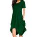 Avamo Summer Short Sleeve Dress for Women Solid Color Irregular Hem Pleated Dress Ladies Beach Party Midi Dress with Pockets Army Green 3XL(US 18-20)