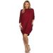 MOA COLLECTION Women's Solid Casual Sexy Relax fit Dolman 3/4 Sleeve Side Draped Midi Dress/Made in USA