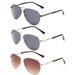 3 Pack Metal Rim Aviator Sunglasses for Men for Women, Gunmetal, Silver & Brown