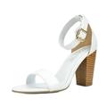 TOETOS Women's Classic Ankle Strap Open Toe Sandals Mid Chunky Heel Buckle Pump Sandals STELLA-02 WHITE/PU Size 7.5