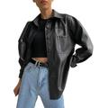 Celmia Women Long Sleeve Pocket PU Leather Bomber Coats Jackets