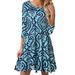 Women's Three-Quarter Sleeve Pocket Dresses National Style Round Neck Printed Dress