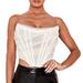 Atralife Women's Sexy Strapless, Mesh Corset Halter Corset Crop Top,Fashionable Women, Strapless Slim Bra