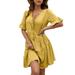 Wuffmeow Women Dresses High Waist V Neck Casual Beach Dress Ruffle Short Sleeve A Line Pleated Layered Open Back Long Dress