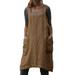 Avamo Womens Sleeveless Apron Casual Dress Casual Pinafore Working Apron Stuff Aprons with Pockets Khaki M(US 6-8)