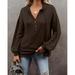 Woman,Button,Decoration,Drawstring,Jacket,Solid,Color,Loose,Hoodie,Top