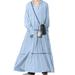 ZANZEA Women Casual Puff Sleeve Lace-up Collared Solid Maxi Dress