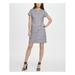 DKNY Womens Gray Printed Menswear Short Sleeve Jewel Neck Short Shift Dress Size 12