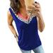 Avamo Women's Basic T-Shirts Sleeveless V-Neck Casual Loose Tank Tops Blouse Ladise Summer Boho Tank Tops Vest Clothing Blue XL=US 10