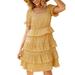 Women's Short Sleeve Summer Sundress Beach Pleated Swing Party Plain Mini Dress