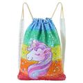 Basumee Unicorn Mermaid Sequin Bag Reversible Sequins Drawstring Backpacks, Rainbow