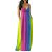 Besufy Boho Tie Dye Rainbow Print V Neck Women Spaghetti Strap Maxi Dress with Pockets