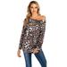 Womens Autumn Long Sleeve Leopard Snake Floral Print Loose Blouse Ladies Off Shoulder Slash Neck T-Shirt Baggy Tee Tops