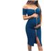 Ladies Pregnant Women Solid Color Sleeveless Off-Shoulder Zipper Sexy Summer Dress