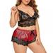 Sexy Plus Size Lace Pajama Set for Women Lace Cami and Shorts Two Piece Satin Sleepwear