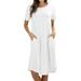 Womens & Plus Round Neck Short Sleeve Knee Length A-Line Swing Trapeze Dress