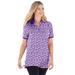 Woman Within Women's Plus Size Perfect Printed Short-Sleeve Polo Shirt