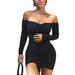 Women Sexy Off Shoulder Ruched Dress Fashion Long Sleeve Off Shoulder Dress for Women Ladies