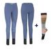 TuffRider Women Starter Lowrise Pull On Breeches with FREE Boot Socks Knee Patch Horse Riding Pants Equestrian Apparel - Denim - 24