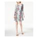 MAISON JULES Womens Blue Floral Long Sleeve Off Shoulder Above The Knee Blouson Dress Size 4