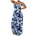 Donald Women Summer Off Shoulder Tie Print Ruched Sleeveless Maxi Dress
