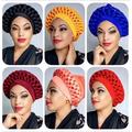 African Women Fashion Wedding Headwear Plain Handmade Auto Gele Nigerian African Head Wraps Muslim Turban Bonnet - Brown