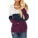 Women's Color Block Tunics Chest Cutout Long Sleeve Shirts Scoop Neck Casual Loose T-Shirt Tops