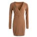 One Opening Women Party Cocktail Dresses Bodycon Mini Dress V Neck Long Sleeve