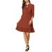 Allegra K Women's Ruffle Hem 3/4 Sleeve A-Line Smocked Short Dress