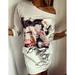 Womens Casual Half Sleeve Flower Painted Off The Shoulder Sexy Tshirt Dress