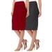 Women's High Waist Stretch Pull On Casual Office Soft Pencil Midi Skirt (Pack of 2) Burgundy-Charcoal 3XL