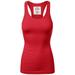 Women & Plus Solid Ribbed Knit Stretch Workout Racerback Tank Top (RUBY, Large)