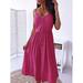 Women's Button Down Strap Shirred Dress V Neck Off Shoulser Casual Sexy Dress