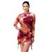 Women's Tie Dye Sexy Bodycon Dress Long Sleeve Ruched Drawstring Night Out Club Party Mini Dresses Burgundy/Orange Small