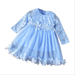 Solid Color Flower Girl Dress, Hollowed Lace Flower Long Sleeve with Muti-layer Tulle Skirt Hem Patchwork Princess Dress