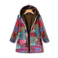 Alloet Ethnic Women Floral Print Hooded Coat Long Sleeve Fleece Jacket