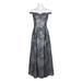 Aidan Mattox Off-Shoulder Sleeveless Box Pleat Zipper Back Metallic Jacquard Dress-GUNMETAL