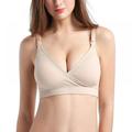 Pack of 2 Body Seamless Nursing Bra with Pads, Extenders & Clips, Womens Full Bust Nursing Bra, Seamless Maternity Bra (Beige)