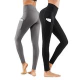 UKAP 2 Pack Yoga Sexy Leggings for Women Sexy Yoga Pants with Pockets for Phones Stretch Sports Leggings High Waisted Tummy Control Petite Sports Pants Compression Pants Seamless Leggings