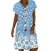 Tunic Shirt Dress for Womens Boho Floral V-neck Dress Short Sleeve Sundress Summer Loose Midi Dress