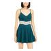 SPEECHLESS Womens Green Embellished Solid Spaghetti Strap V Neck Mini Trapeze Party Dress Size 3